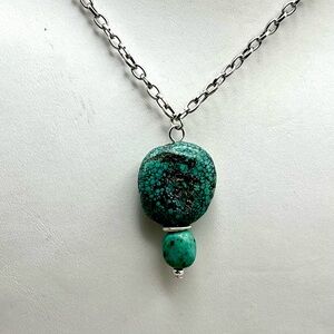 Artisan Handmade Genuine Turquoise Pendant Necklace -Boho Statement